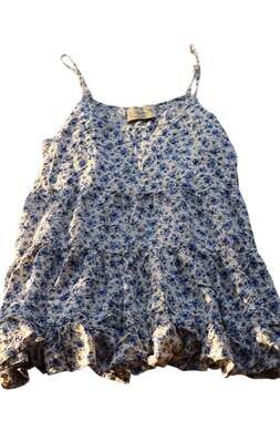 Deja Vu Blue Floral Tabled Tiered Mini Slip Dress with Ruffle Hem